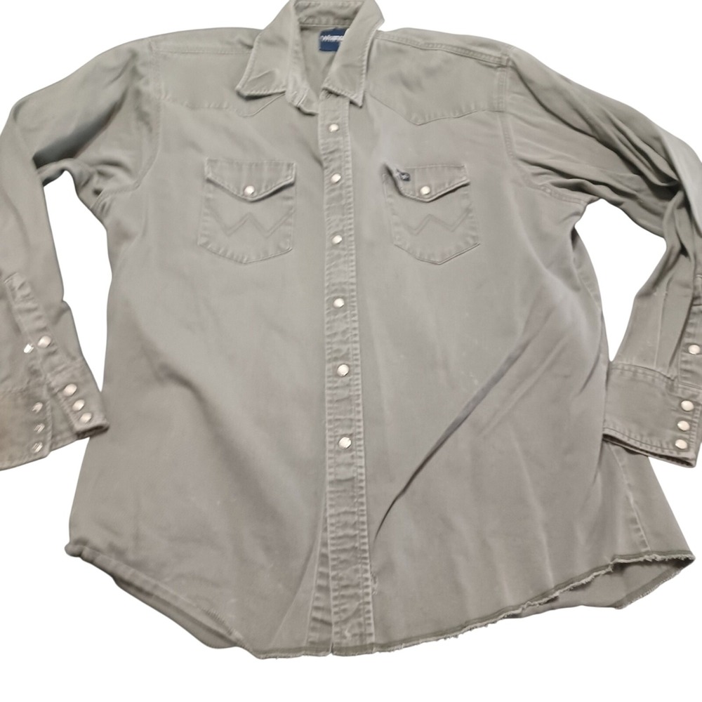 Vtg Wrangler‎ Shirt Mens 18x36 Rugged Denim Original Snap Buttons 2 Flap Pockets